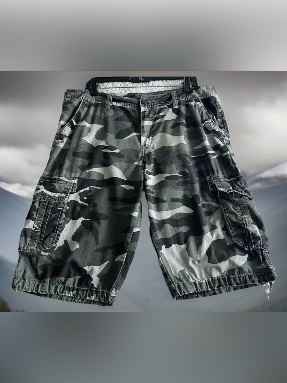Xiyuhuangzu Mens Black Gray Camo Cargo Shorts Size 36 Cotton Utility Camouflage